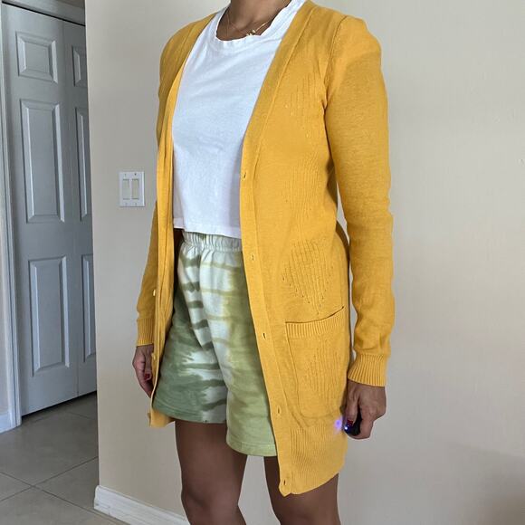 BDG Urban Outfitters Long Open Cardigan Sweater with Pockets Yellow Size S - Picture 9 of 11